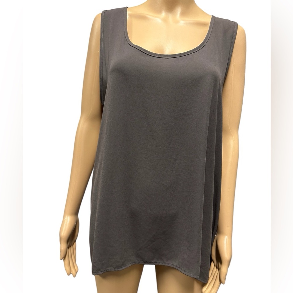 Anthropologie Pleione Olive Sheer Sleeveless Keyhole Blouse Tunic Womens XL